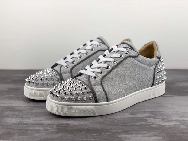 

with red bottom sneakers low toe spikes flat red bottom men and women leather sneakers party designer cs01, Black