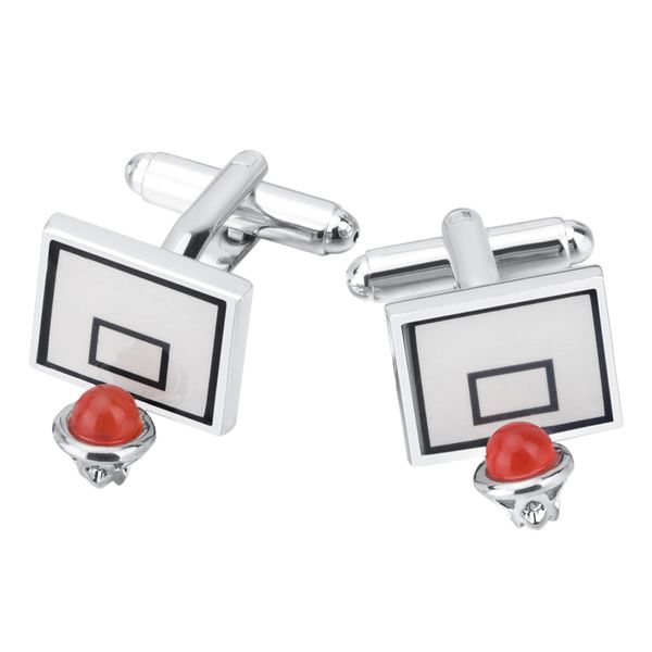 

1 pair brassbasketball hoop cufflinks lover's business casual french cuff shirt sleeve in enamel, Silver