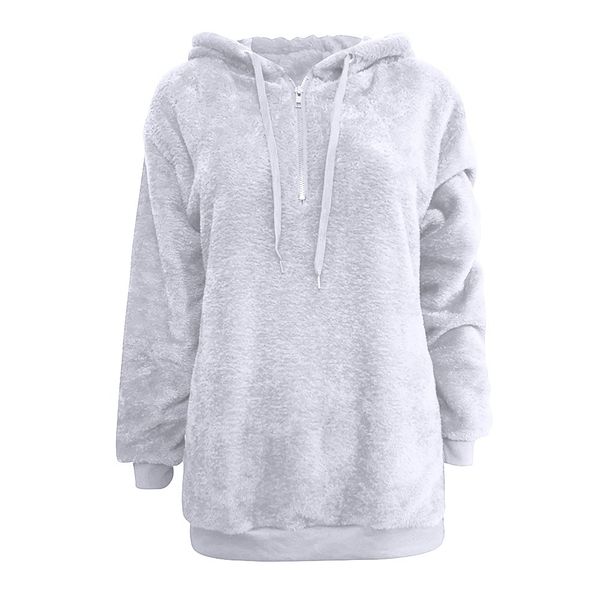 

women fluffy hoodie sweatshirt plush autumn winter warm wool zipper hoodies pockets cotton home outwear casual sudadera new, Black