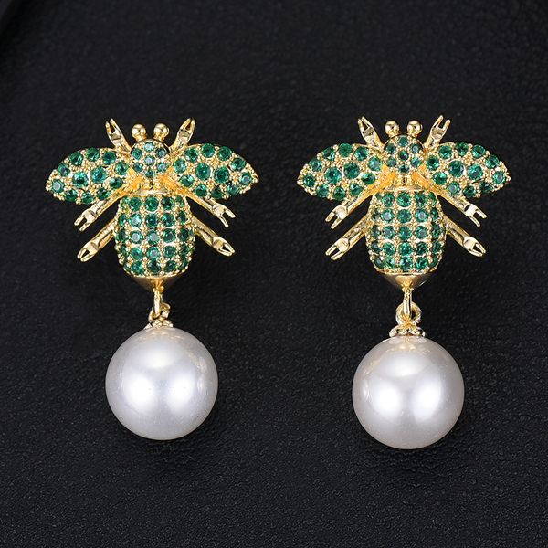 

larrauri cute charms full cz crystals earrings for women fashion jewelry trendy simulated pearl earrings jewelry rhinestone, Golden;silver
