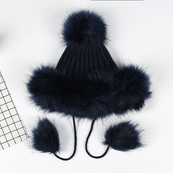 

мода зимняя шапка искусственный мех pom pom bobble женщины вязать лыжную шапочку рождественский подарок, Blue;gray
