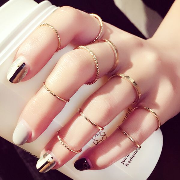 

korean edition ring ten sets female individuality combination contracted student adorn article gift, Slivery;golden