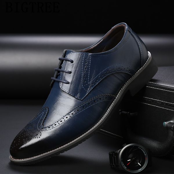 

mens formal shoes genuine leather coiffeur brand evening dress brogue shoes men classic brown dress men big size 48, Black