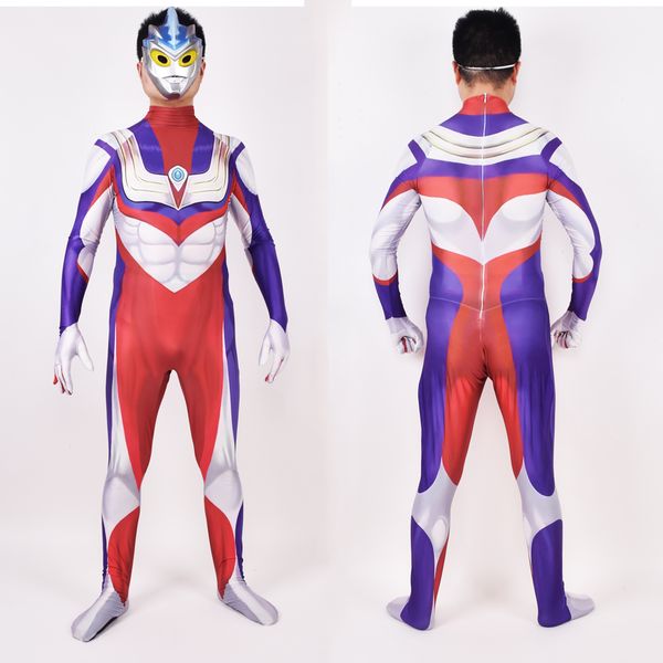 

High Quality Adult Kids Ultraman Tiga Cosplay Costume Halloween Superhero Lycar Spandex Zentai Bodysuit Catsuit Jumpsuit