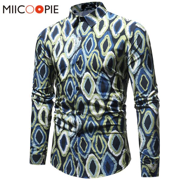 

новая весна мужские рубашки алмазные geometry печати длинные рукава mens casual рубашки тонкий мужчины социального камиза masculina рубашки, White;black