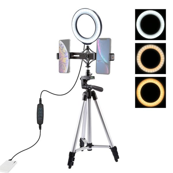 

6.2 inch 16cm led selfie ring light dimmable led ring vlogging video light kits tripod mount live broadcast dual phone bracket