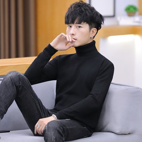

high-neck sweater men's long sleeve thick warm trend knitted sweaters 2019 new winter bottoming shirt -3xl156, White;black