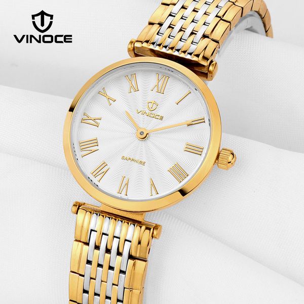 

vinoce luxury gold women bracelet watches stainless steel ladies quartz watch ultra thin dial 2019 clock #8369, Slivery;brown