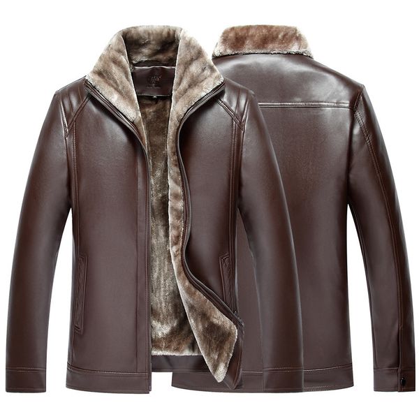 

men coat pu leather winter jacket faux fur coat, Black