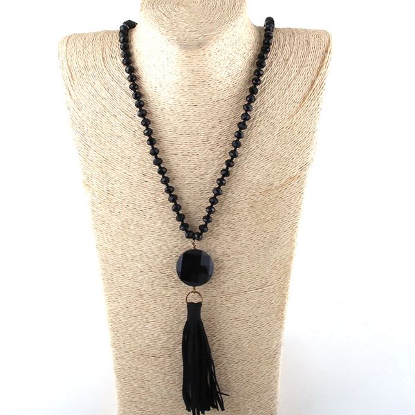 

fashion bohemian tribal jewelry glass crystal knotted big glass link long tassel necklaces women necklace, Silver