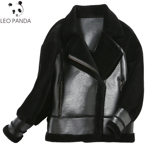 

2020 winter short real lambs fur jacket coat women fashion new superior quality natural fur shearling coat female motorcycle clo, Black