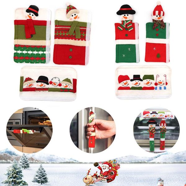

christmas microwave refrigerator door handle sleeve christmas, party anti-static snowman protective cover