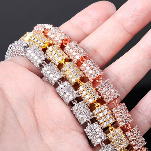 Hip Hop Cubique Zircon Gourmette Cubaine Lien Bracelets Or Argent Épais Laiton Lourd Matériel Glacé CZ Chaîne Bracelet 7 pouces 8 pouces