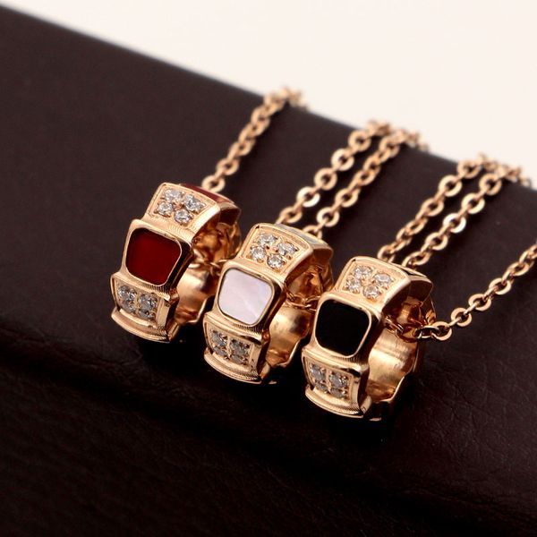 

2019 new design fashion color shell crystal diamond snake pendant necklace luxury 18k rose gold gold girl clavicle chain, Silver