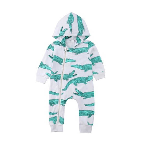 

newborn infant baby boys romper jumpsuit long sleeves zipper suit crocodile clothes autumn outfit, Blue