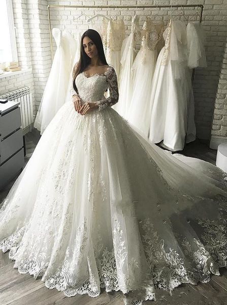 Elegante abito da sposa abito da sposa Abito da ballo APPLICA PULLA PULLA LUNGA PULLA LUNGA E TULLE TULLE TROIN TRENO BRIDAL