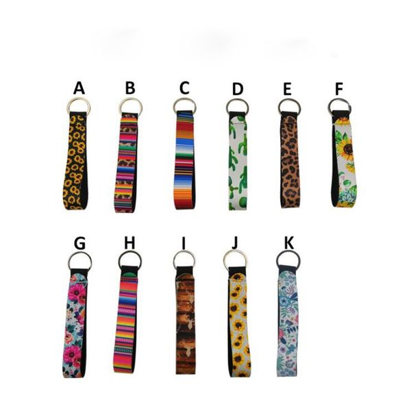 

floral printing key chain diving material keychains long strip leopard lanyard key ring sunflower neoprene eco friendly pendant fj564, Red;brown