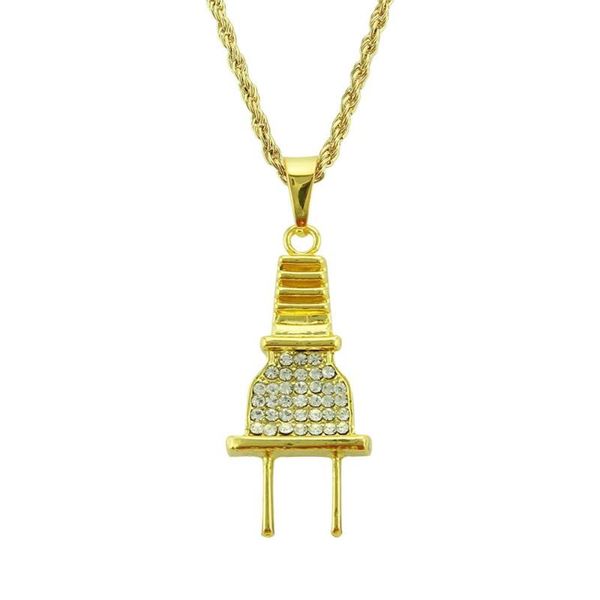 

new plug necklace with rhinestone alloy pendant hip hop jewelry, Silver
