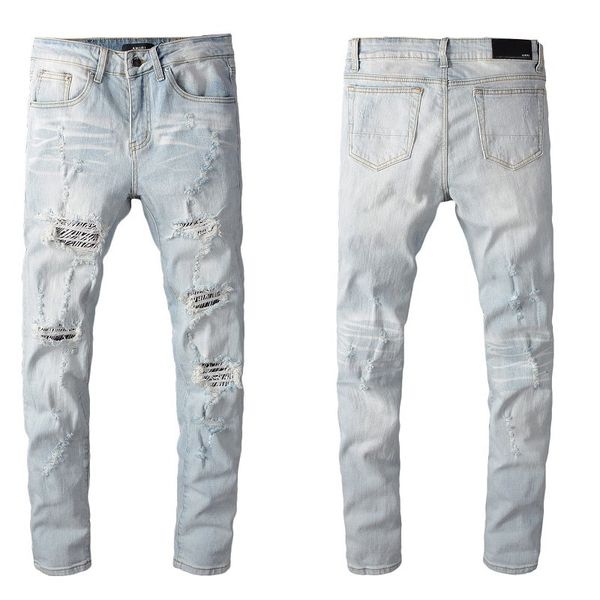 

designer mens distressed ripped biker jeans slim fit motorcycle biker denim men designer hip hop brand mens jeans b100951k, Blue