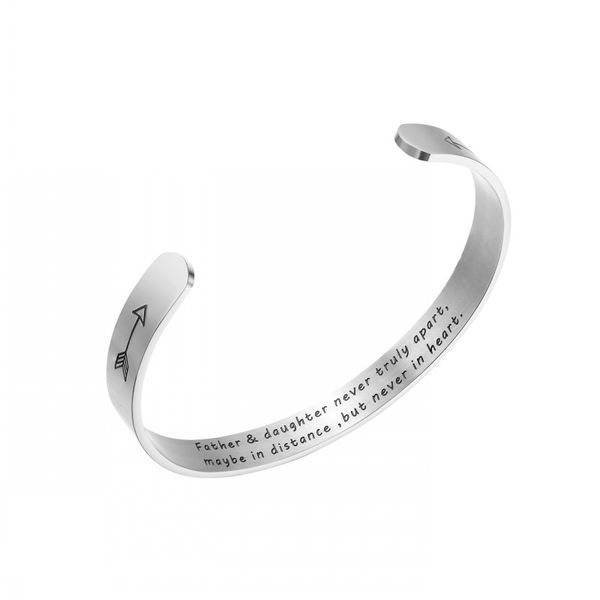 

father mother daughter bracelet inspirational cuff open stainless steel for men women silver gift words engraved personality, Black