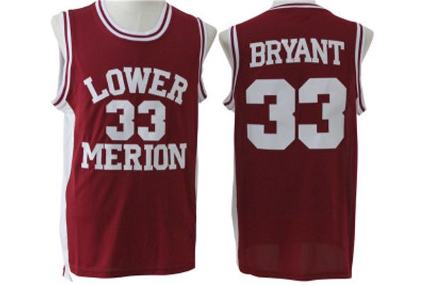 

lower merion 33 bryant jersey college men high school basketball jersey, Black;red