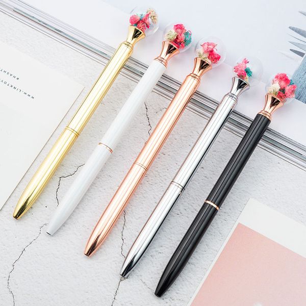 

1.0mm creative metal dry flower ballpoint pen metal ballpoint pen gift advertising signature school stationery, Blue;orange