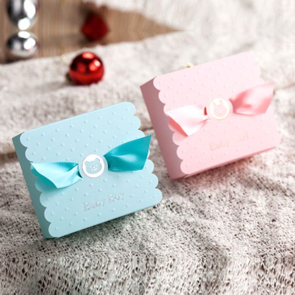 

custom logo 90x90x45m 100pcs blue pink little rabbit and baby boy baby girl design mini candy gift packaging box for baby shower decorations