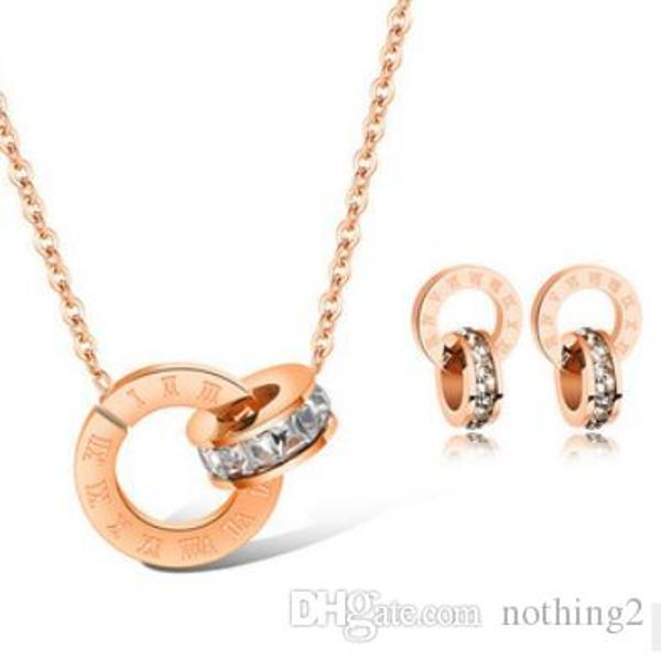 

luxury jewelry designer jewelry sets for women rose gold color double rings earings necklace titanium steel sets fasion, Silver