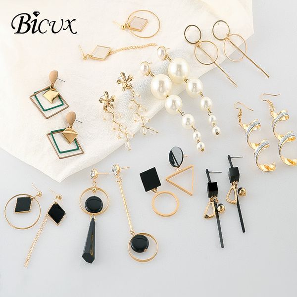 

bicux korean vintage geometric gold earrings 2019 fashion simple acrylic statement long drop dangle earring for women jewelry, Silver