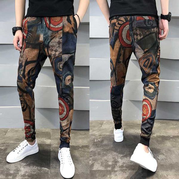 

новое прибытие личности молодой человек шаровары мода streetwear slim fit цветочные мужские повседневные брюки hip hop all match joggers муж, Black