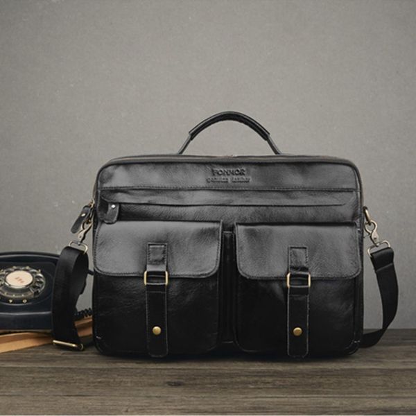 

100% верхний слой cowhide мужчин кожа портфель бизнес сумки посыльного сумки мужской vintage плече сумка мужские большие сумки для ноутбуков