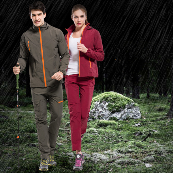 

hiking suit jacket + pants men's spring autumn outdoor suits summer sun uv protection hooded jacket set quick dry breathable, Blue;black