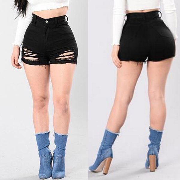 

2019 summer denim short jeans women high waist hole ripped shorts fashion casual slim plus size denim shorts female, White;black