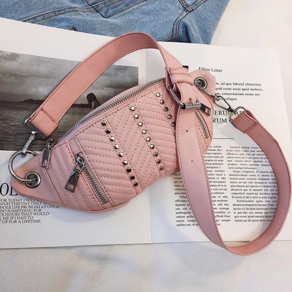 

designer waist bag designer luxury women shoulder bags women pu chest bag cool zipper rivets cross body girls bags