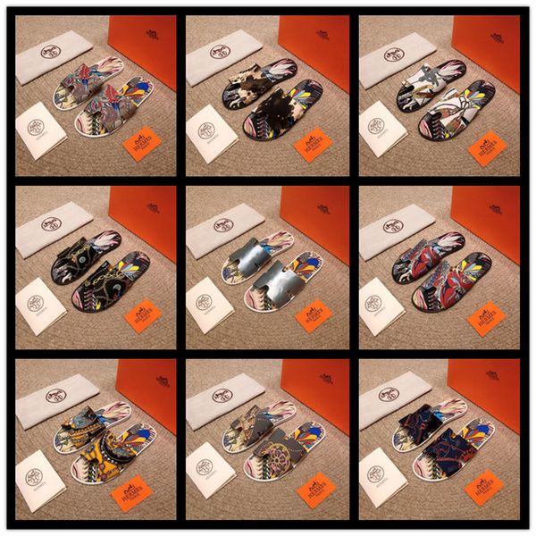 

2020 r shoes luxury slide summer fashion wide flat slippery sandals slipper flip flop size 38-44 flower box, Blue;gray