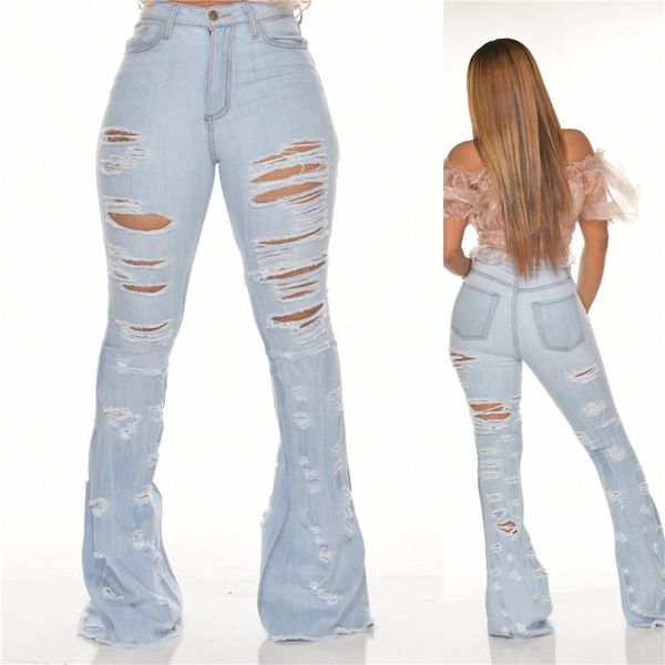 

waist jeans womens ripped tassel flare jeans fashion washed light blue skinny pants slim fit mid