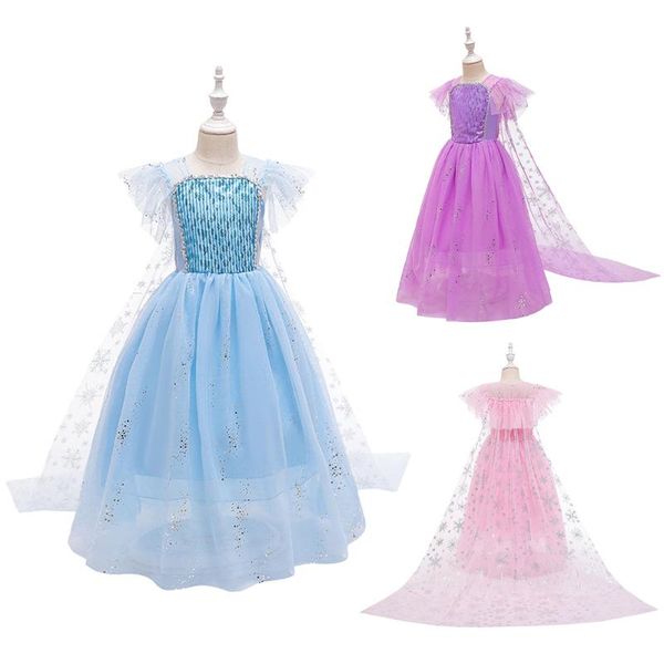 

summer baby girl 2 snow queen dress floor cloak up gown kid sequin princess costumes children halloween party fancy clothes, Red;yellow