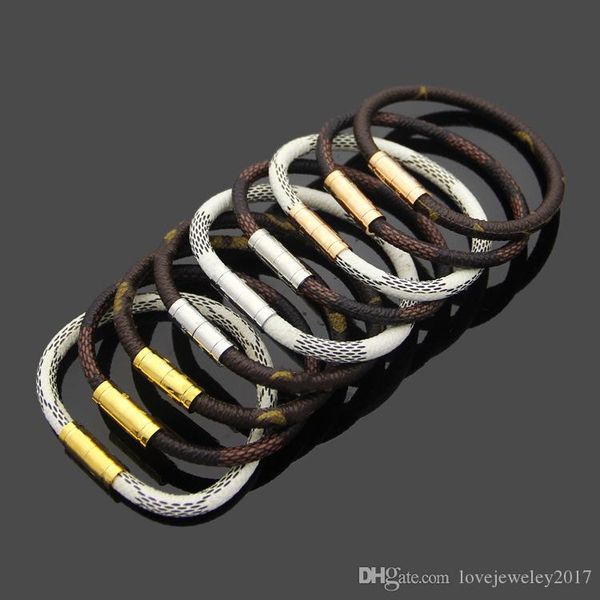 

luxury designer bracelet flower pattern leather bracelets for women titanium steel plaid magnetic snap couple bracelet brand fashion jewelry, Golden;silver