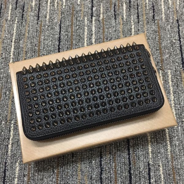 

in the new fashion leather long square rivet wallet multifunctional compartment card package id card retro fashion avant-garde, Red;black
