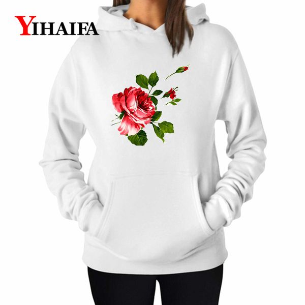 

womens hoodies white sweatshirts flower gaphic pullover streetwear ladies fashion floral tracksuit outerwear long sleeve, Black