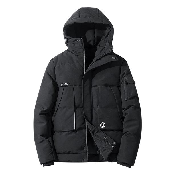 

tide hoodied jacket men autumn winter hoodies parka camouflage warm jacket packable light winter coat men, Black