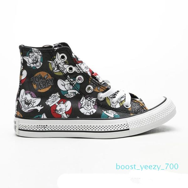 

designer 2020 fashion new cartoon star 1970s hi tom & jerry casual canvas men women skateboarding sneaker trainers fashion plimsolls b70, Black
