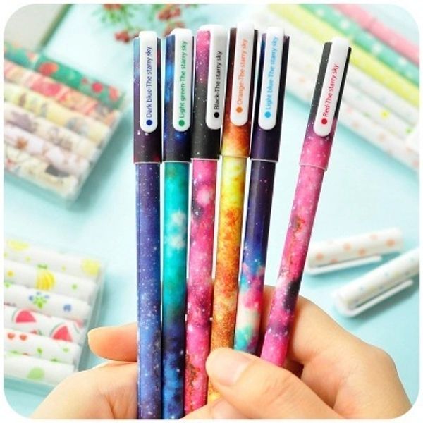 

6 pcs/set color gel pen starry pattern cute cat hero roller ball pens stationery caneta escolar office school supplies