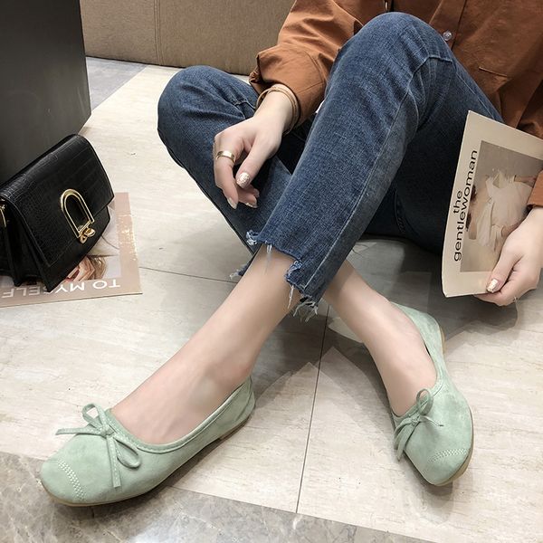

spring women shoes suede leather flats shoes party shallow mouth women pointed toe sandals casual bow shoe, Black
