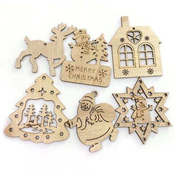 

10pcs innovative wooden crafts christmas tree holiday decoration diy wooden christmas decorations pendant with twine
