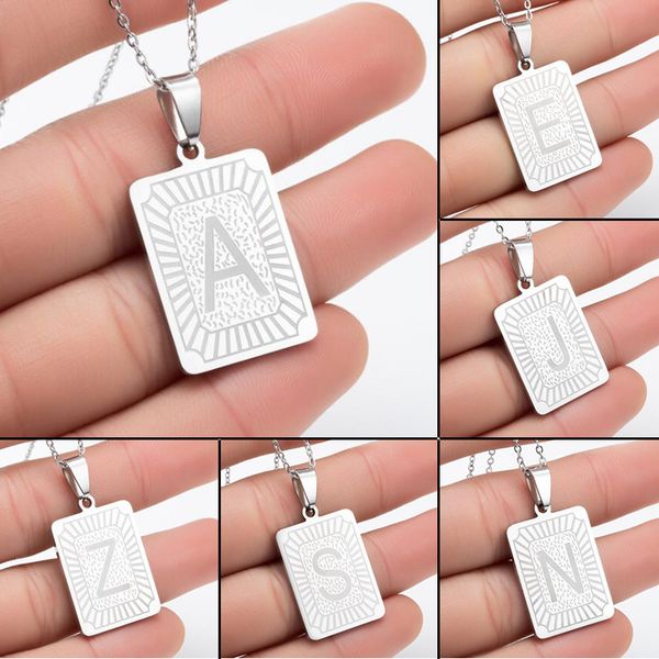 

stainless steel rectangle 26 english letters women necklace pendant long choker silver necklaces pendants for gift accessories