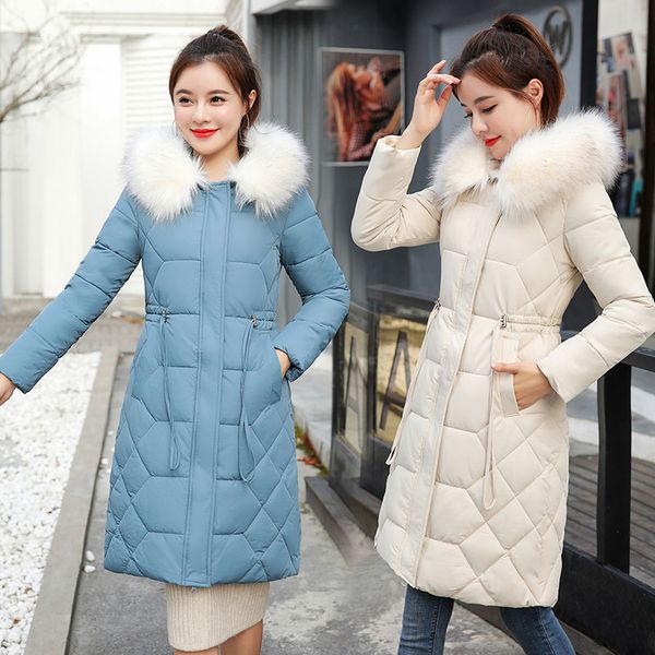 

chic fur coat hooded winter down coat warm jacket plus size long slim women cotton padded wadded parkas female jacket, Black