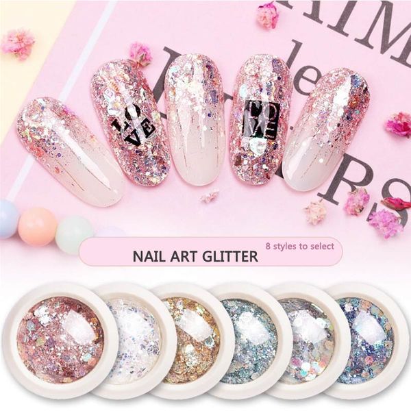 

1 box nail holographic glitter dipping powder flakes 3d hexagon colorful sequins spangles polish manicure nails art decorations, Silver;gold