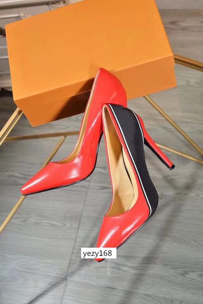 

with boxs 10cm high heels shoes red black color genuine leather point toe women pumps rubber wedding shoes us 6