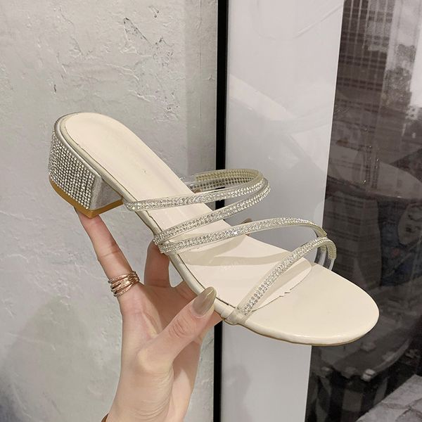 

female shoes slippers casual glitter slides summer woman shose women med square heel 2020 jelly beach soft block, Black